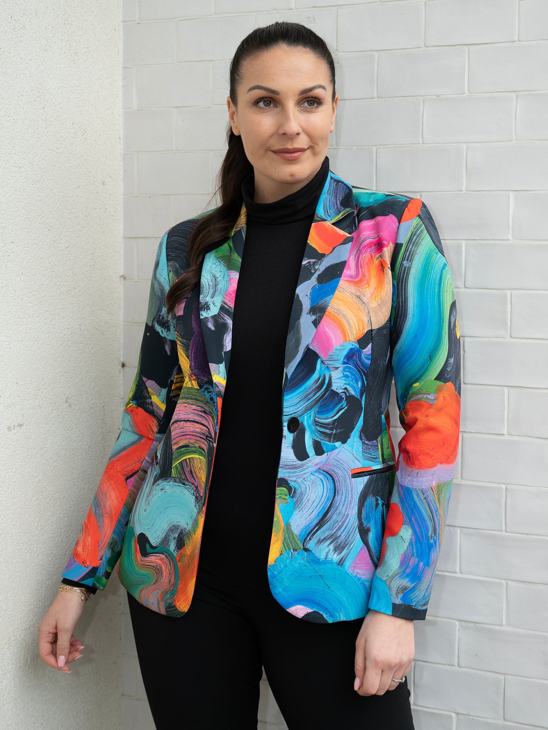 Black/Multi Colour Blazer Jacket