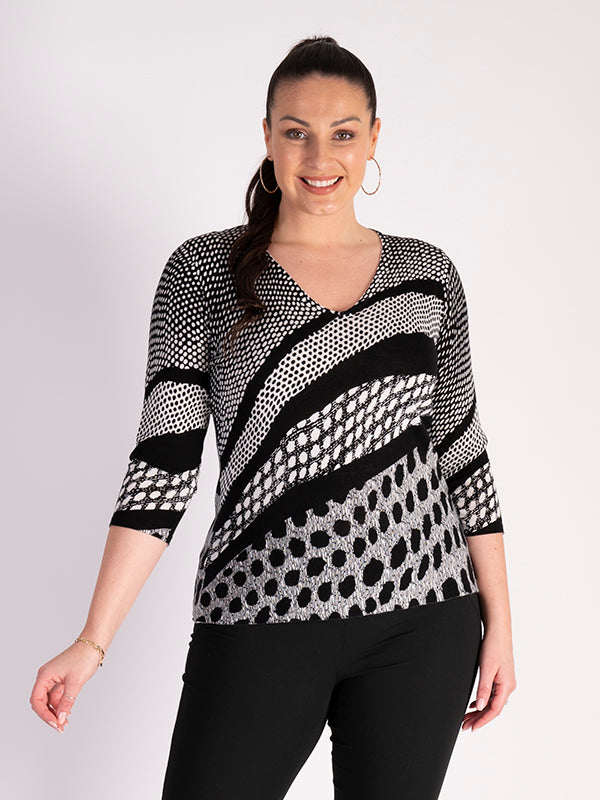 Black/White Spot Print Fine Knit Jumper