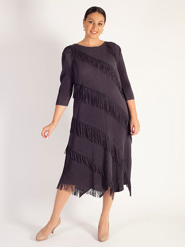 Amethyst Fringed Pleated Dress