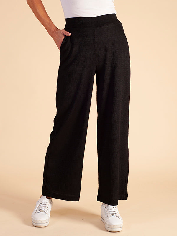 Black Straight Leg Texture Pant with  Deep Elastic Waistband