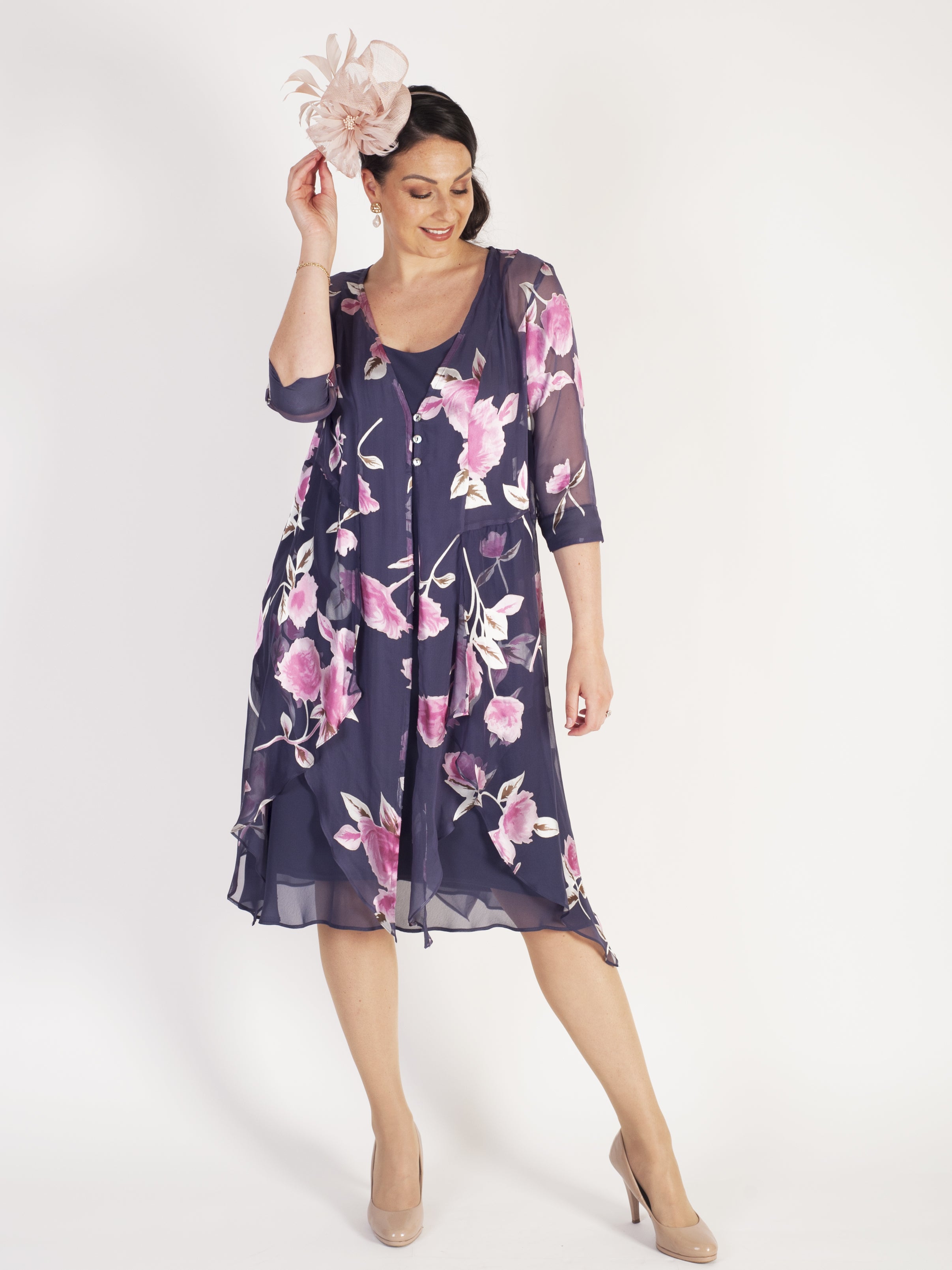 Violetta Rose Print Satin Devoree Pixie Coat