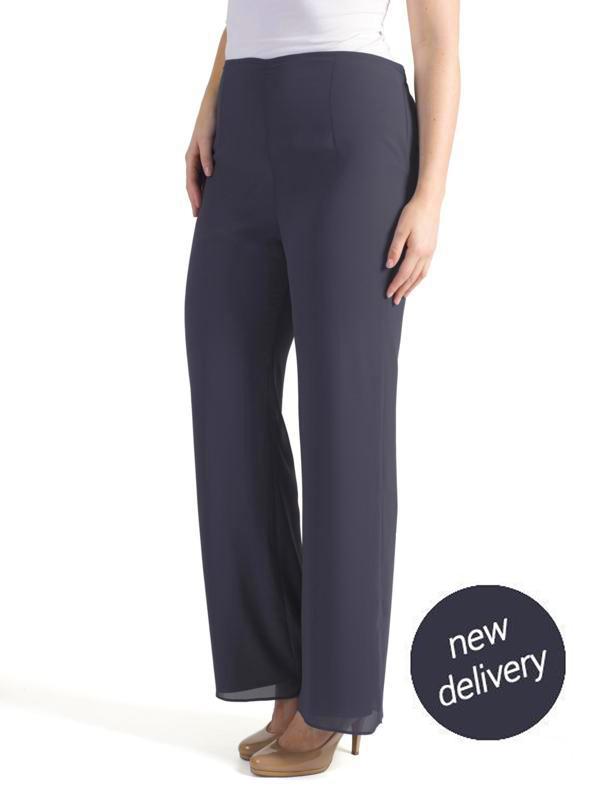 Pewter Satin Trim Chiffon Trouser New Delivery