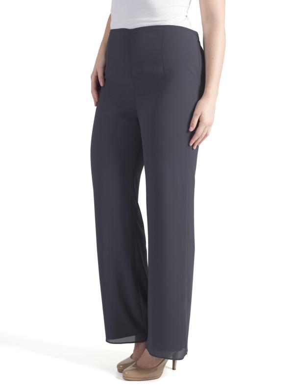 Pewter Satin Trim Chiffon Trouser New Delivery