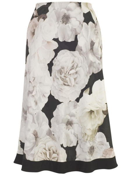 Blush Contrast Trim Rose Print Skirt