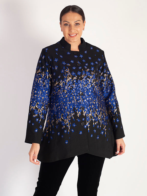 Black/Blue Floral Placement Jacquard Jacket