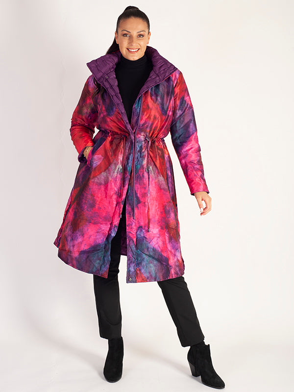 Deep Purple/Indian Summer Quilted Zip Front Coat