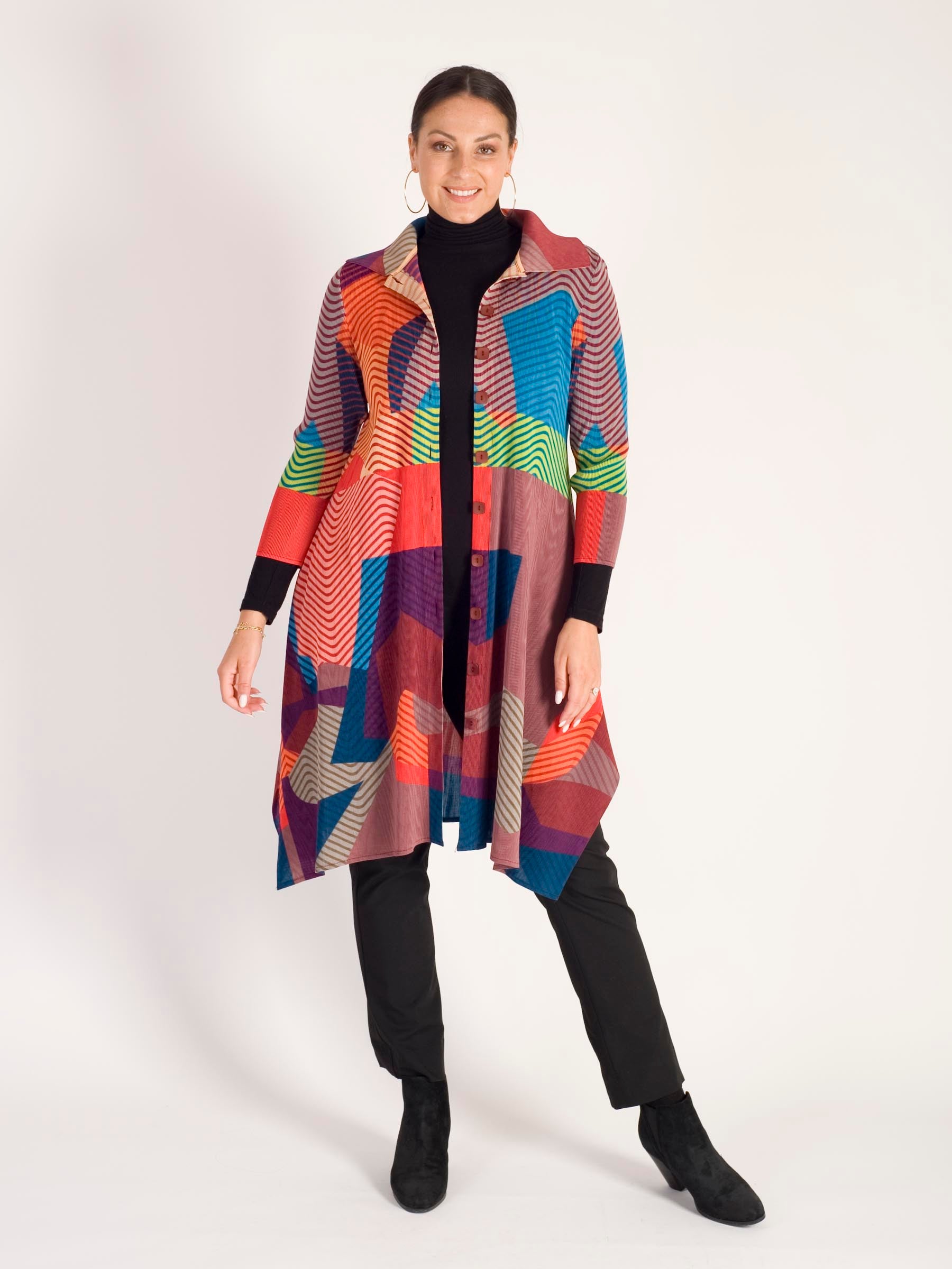 Multi Coloured Pleated Manhattan Shirt Dress