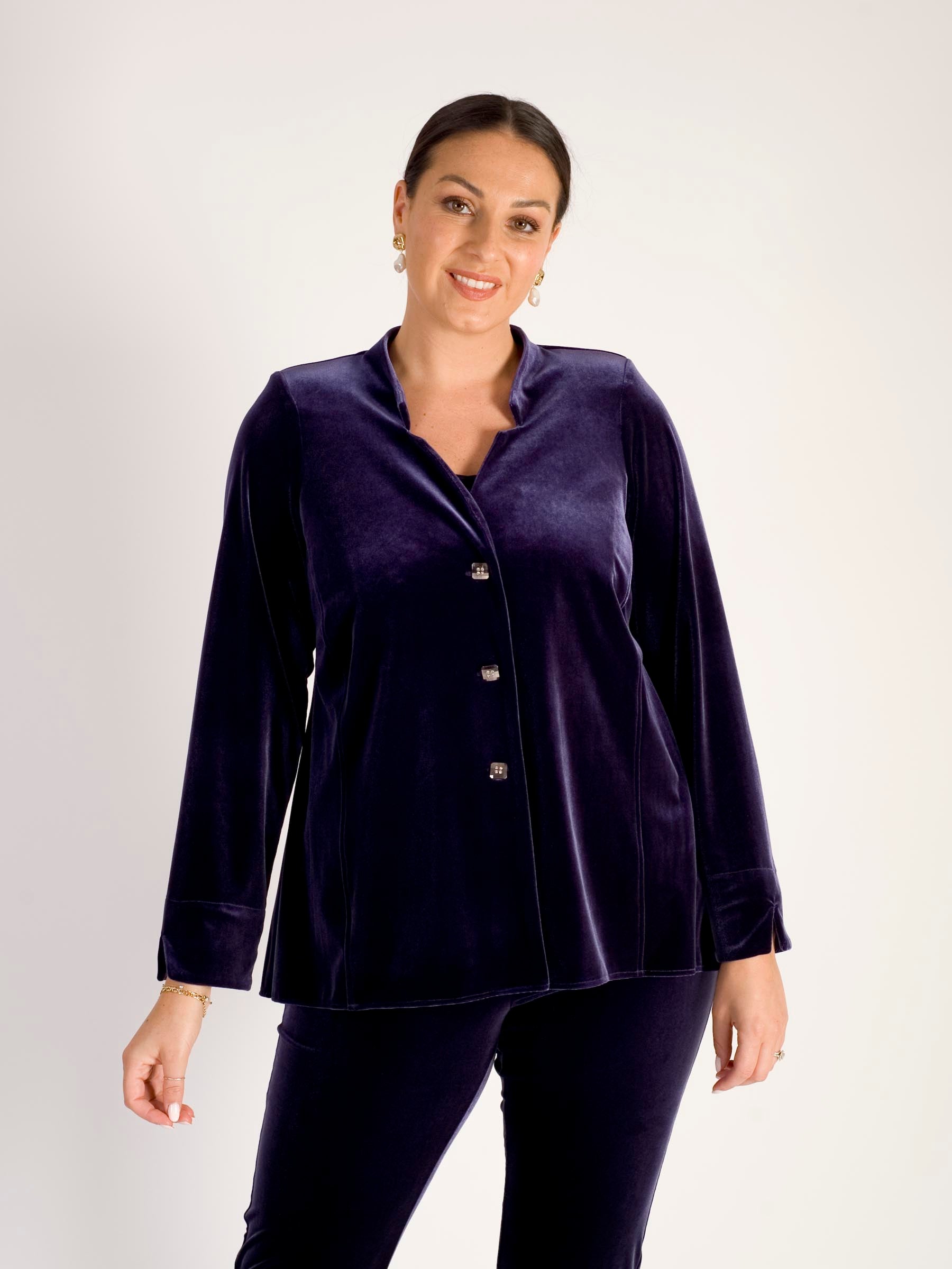 Violetta Notch Neck Stretch Velvet Diamond Back Detail Jacket