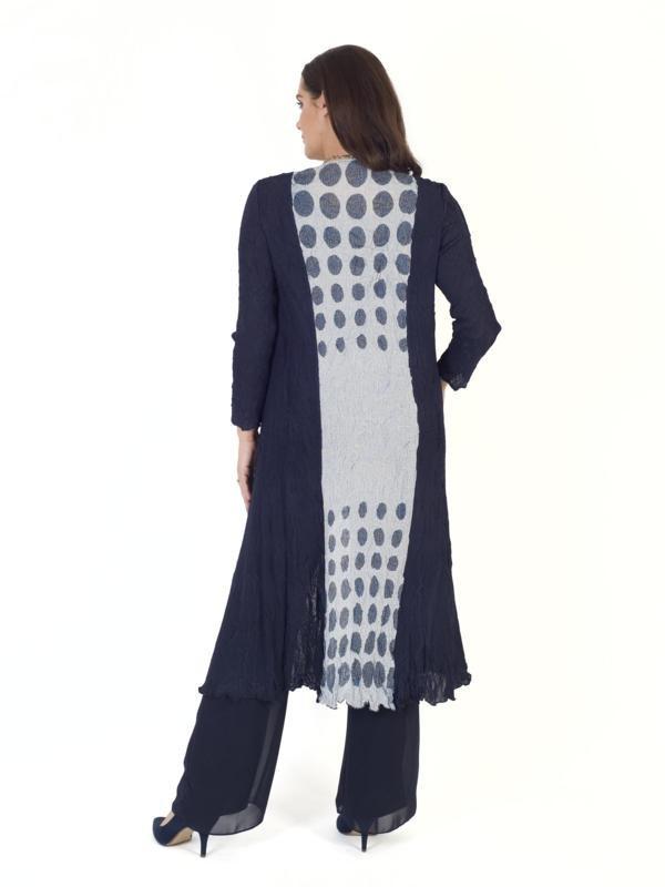 Navy & Ivory Spot Trim Crush Pleat Coat