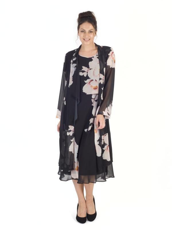 Navy & Ivory Chiffon Lace Dress & Matching Coat