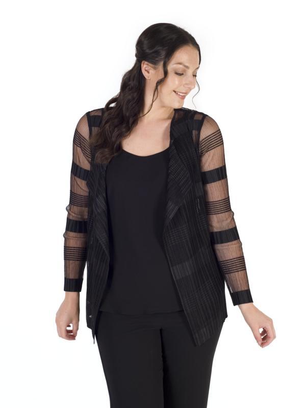 Black Sheer & Stripe Crush Pleat Short Shrug