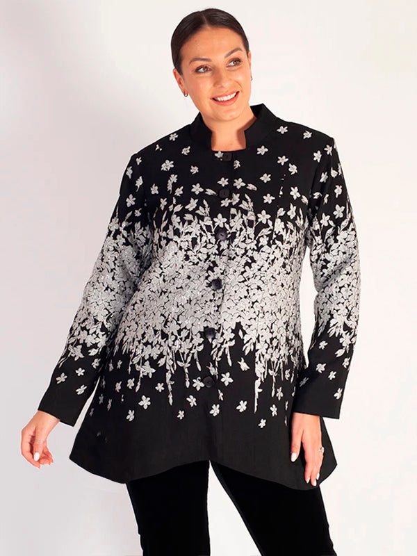 Black/Silver Floral Placement Jacquard Jacket