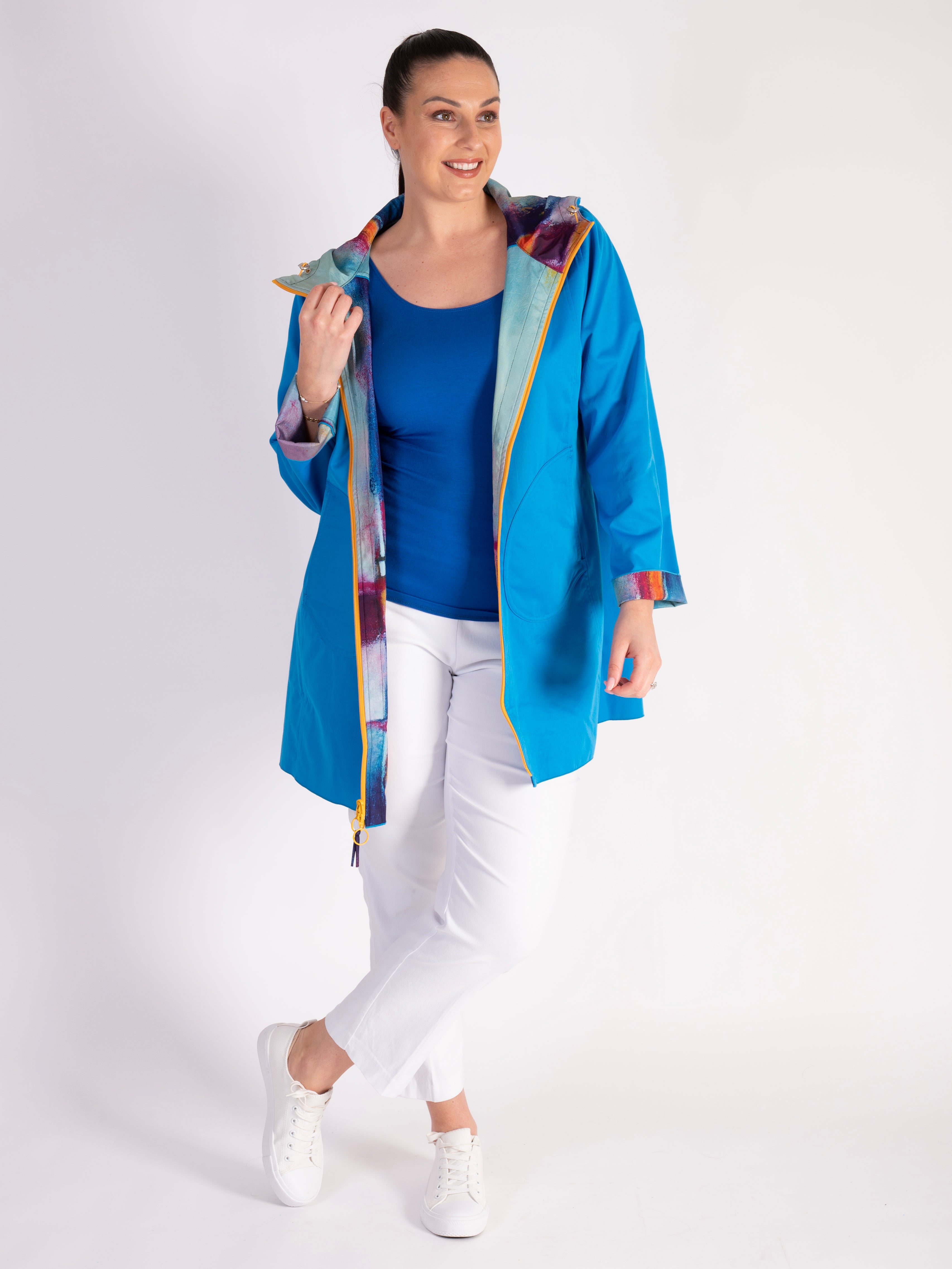 Summer Mist/Blue Zip Front Hooded Raincoat