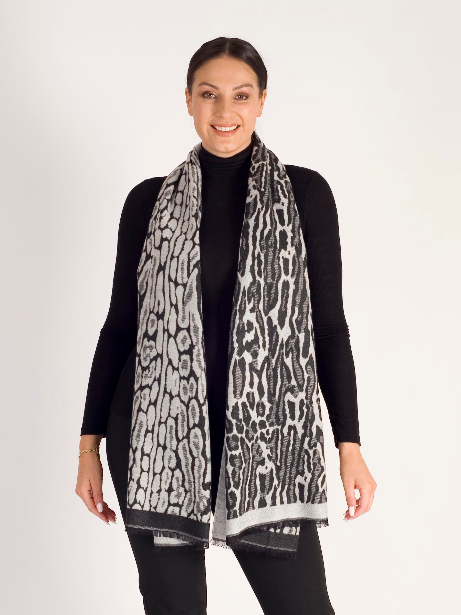 Black/Grey Animal Print Scarf