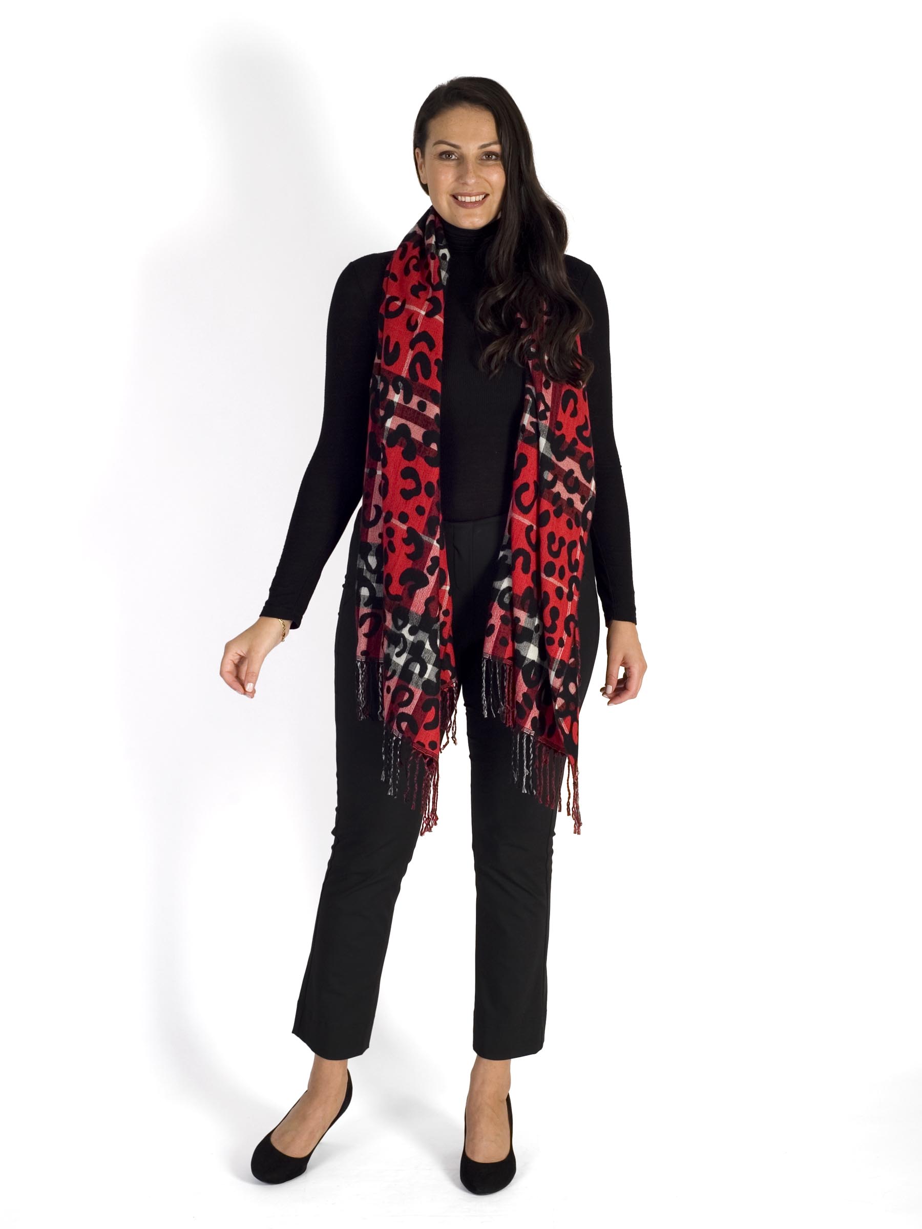 Red/Black Animal Print/Check Scarf