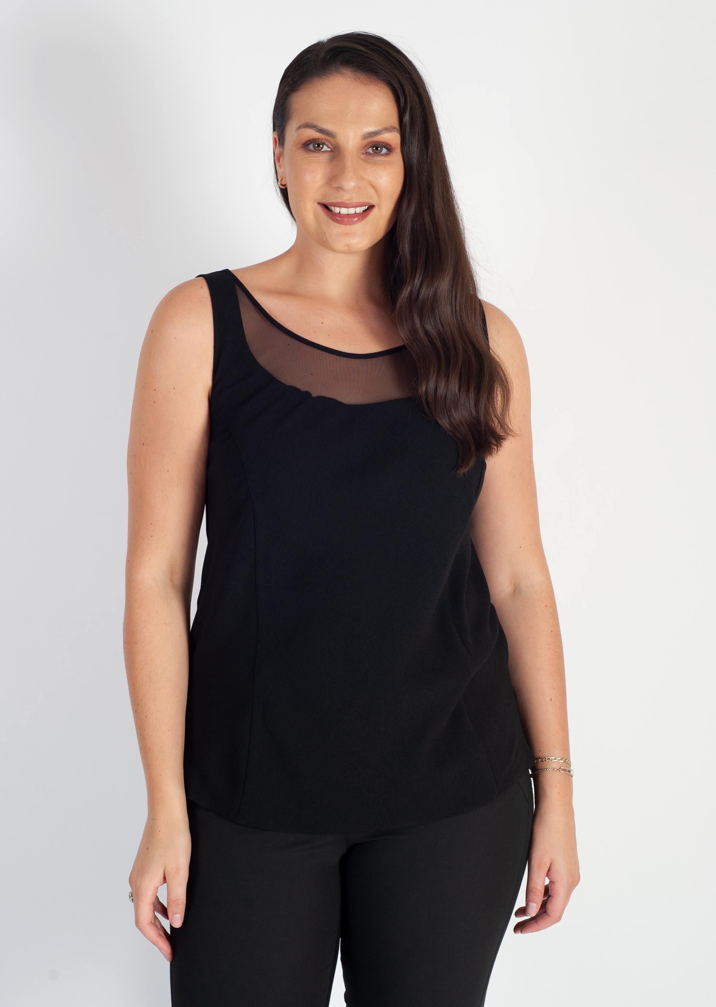 Black Mesh Trim Crepe Camisole