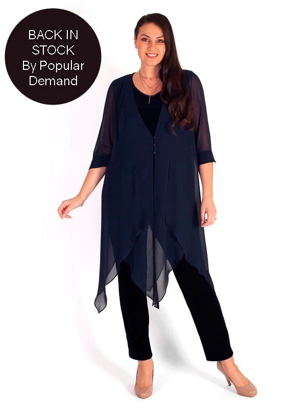 Dark Navy Chiffon Pixie Coat