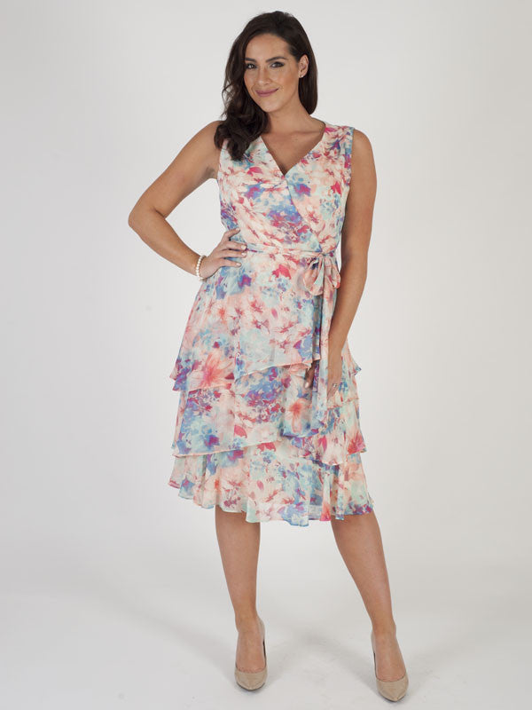 Image result for Tahari Aqua/Pink Multi Coloured Floral Printed Dress