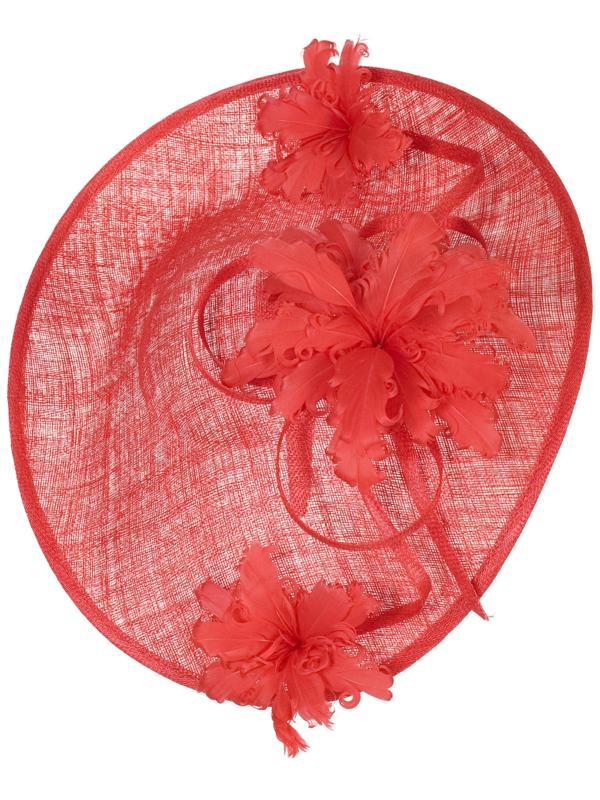 Flame Red Large Hatinator With Frill Flower Trim