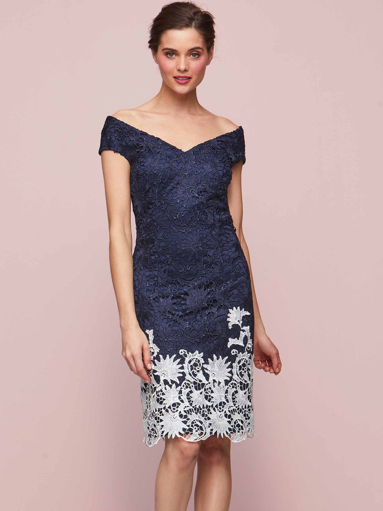 navy and white lace dress