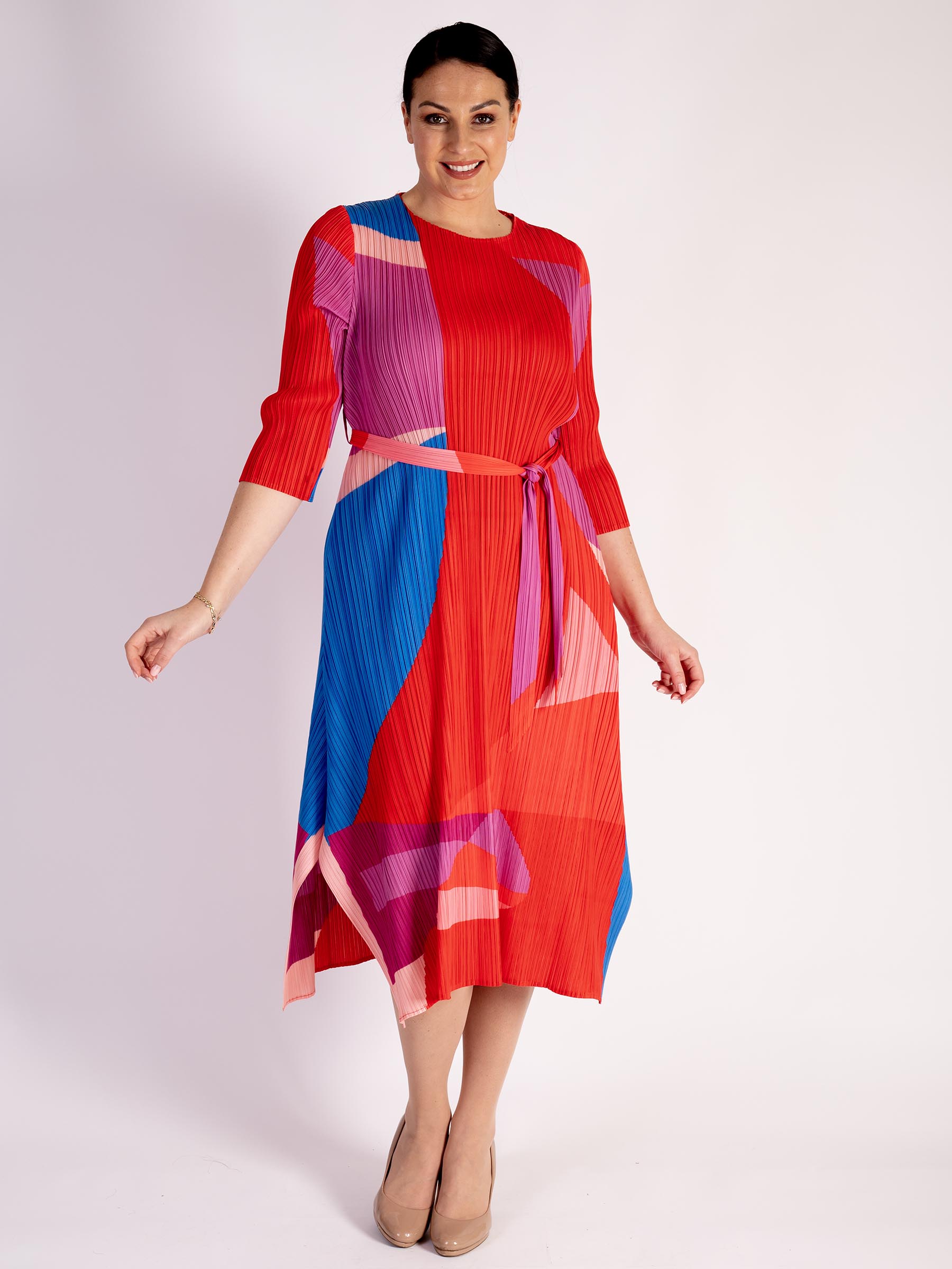 Strawberry/Multi Cosmopolitan Plisse Pleat Dress