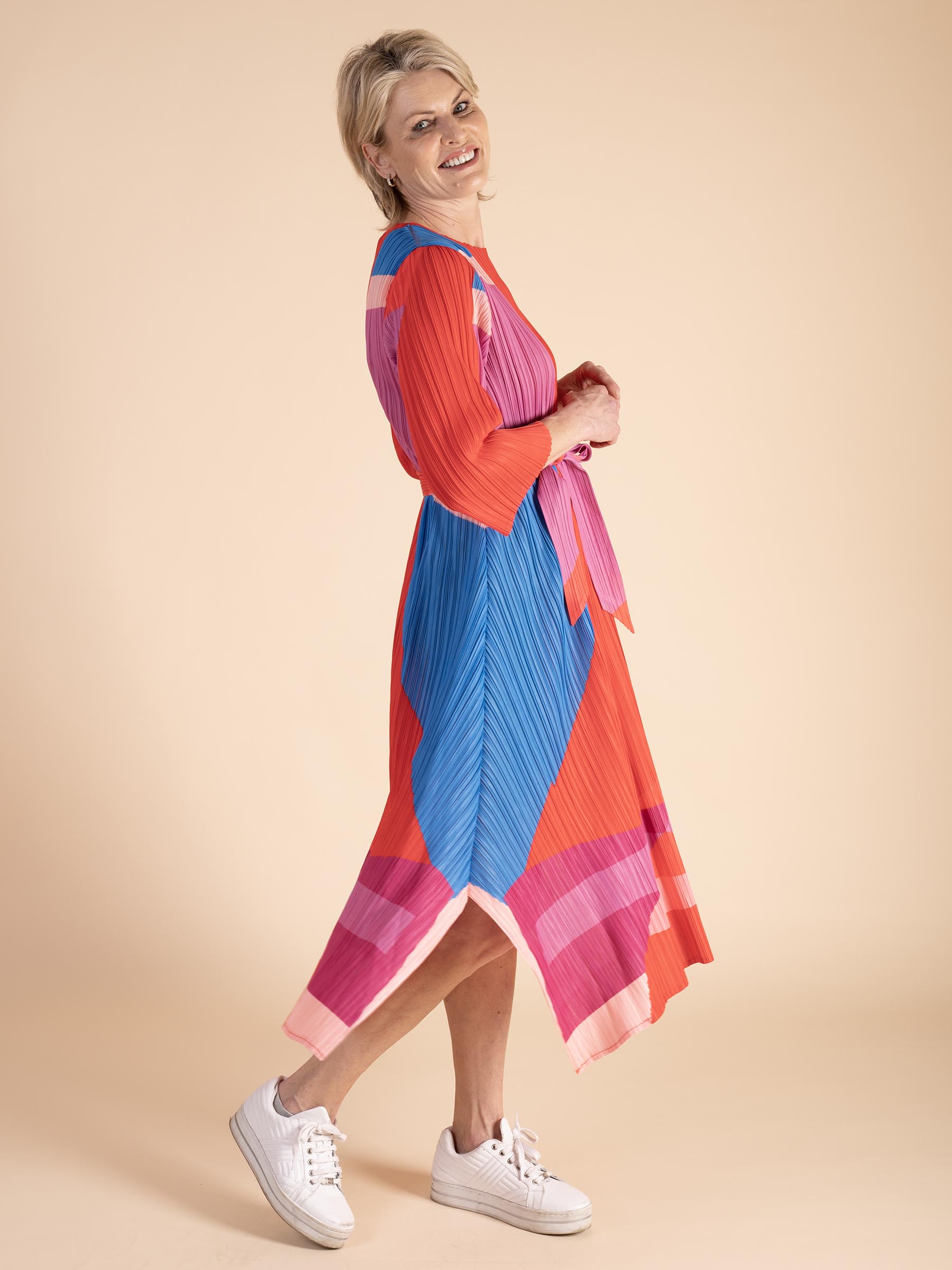 Strawberry/Multi Cosmopolitan Plisse Pleat Dress