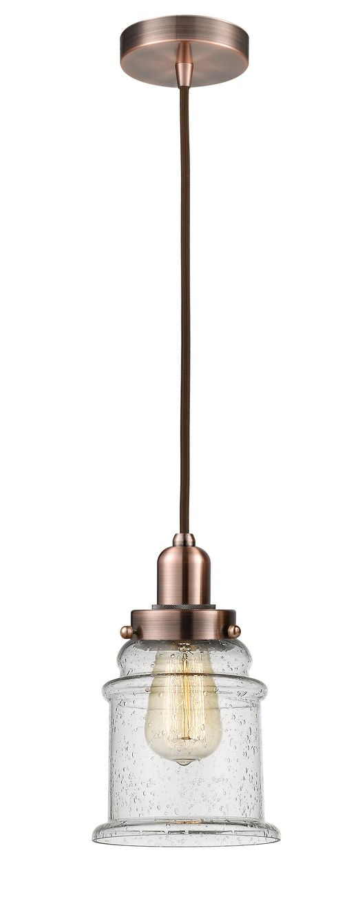 100AC-10BR-0H-AC-G184 Cord Hung 8" Antique Copper Mini Pendant - LED Bulb