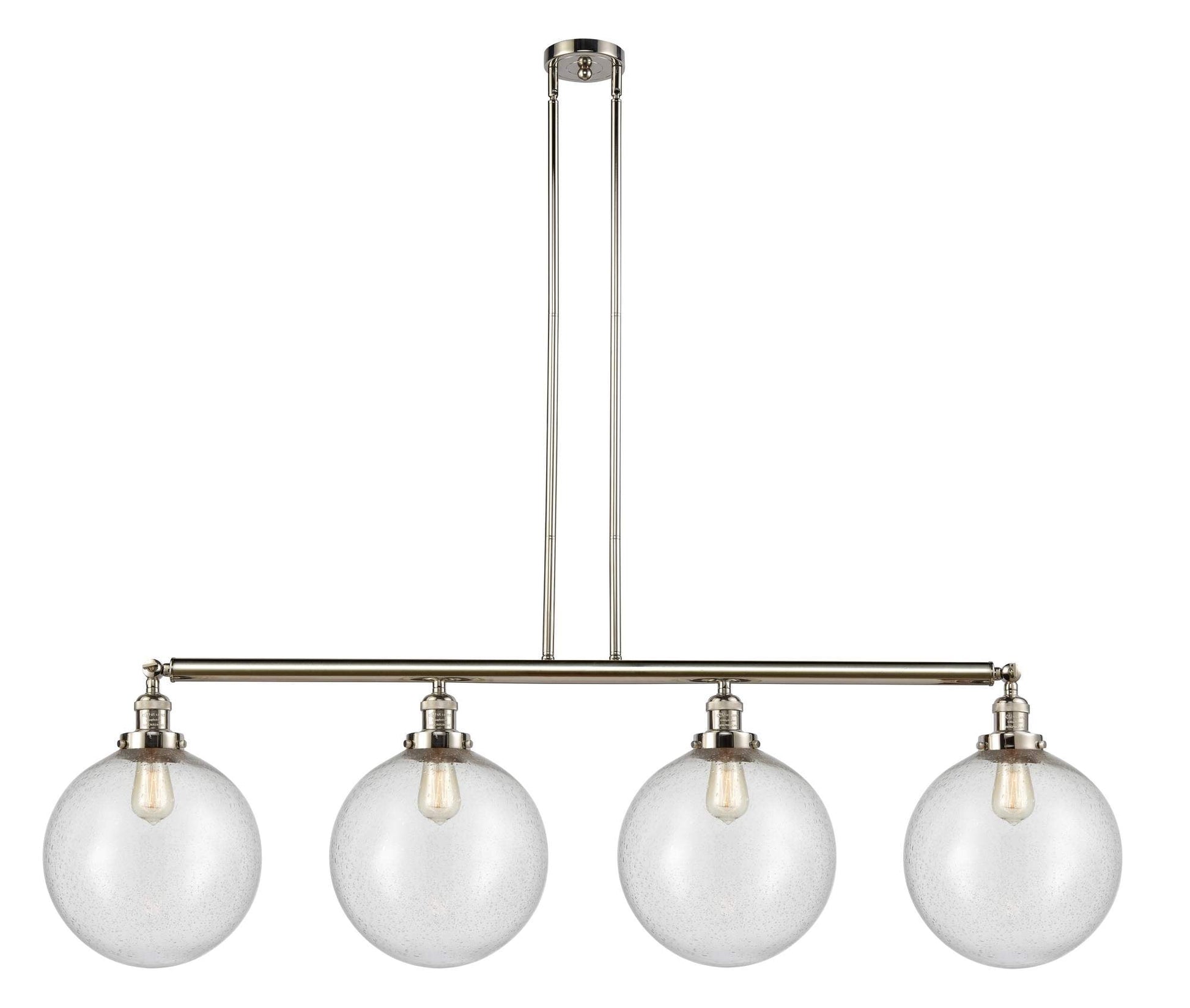 Innovations Lighting 214-PN-G204-12-LED 4-Light 56" Polished Nickel Island Light - Seedy Beacon Glass Shade - Dimmable Vintage LED LED Bulbs Included - Width: 56" Depth (Front to Back): 12" Height: 16 - Maximum  Height With Cord Or Stems:  50" - Minimum H