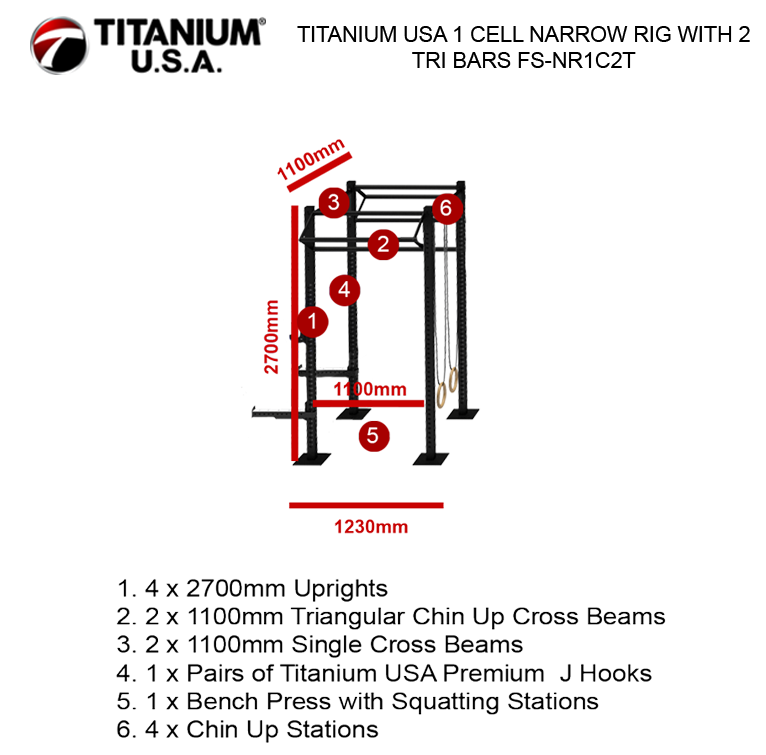 TITANIUM USA 1 CELL NARROW RIG WITH 2 TRI BARS FS-NR1C2T