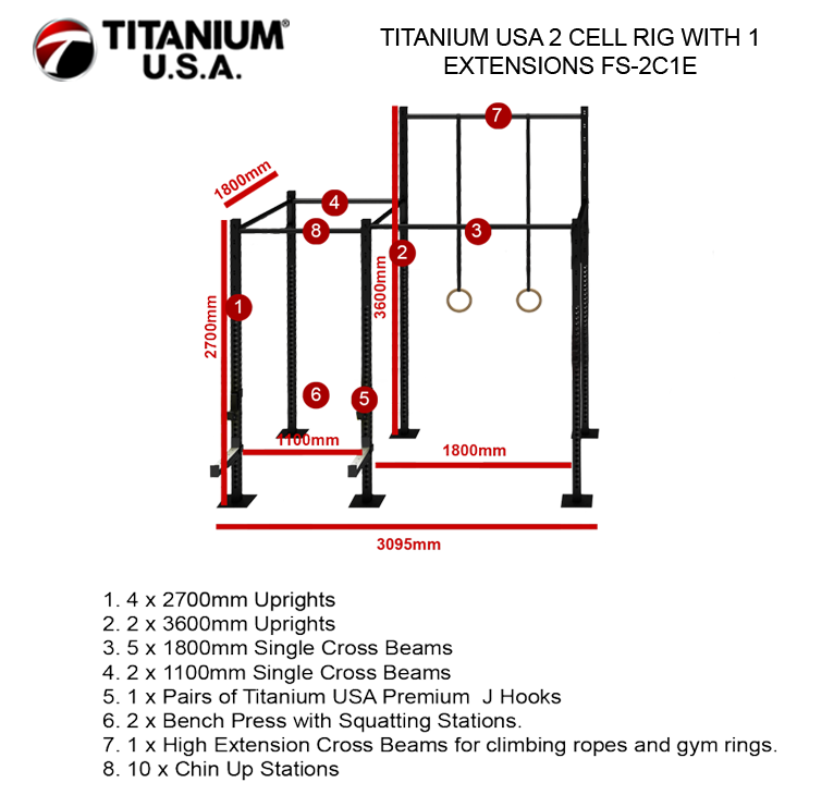 TITANIUM USA 2 CELL RIG WITH 1 EXTENSIONS FS-2C1E