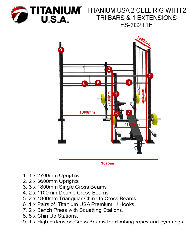 TITANIUM USA 2 CELL RIG WITH 2 TRI BARS & 1 EXTENSIONS FS-2C2T1E