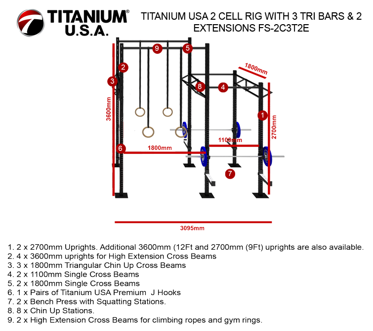 TITANIUM USA 2 CELL RIG WITH 3 TRI BARS & 2 EXTENSIONS FS-2C3T2E