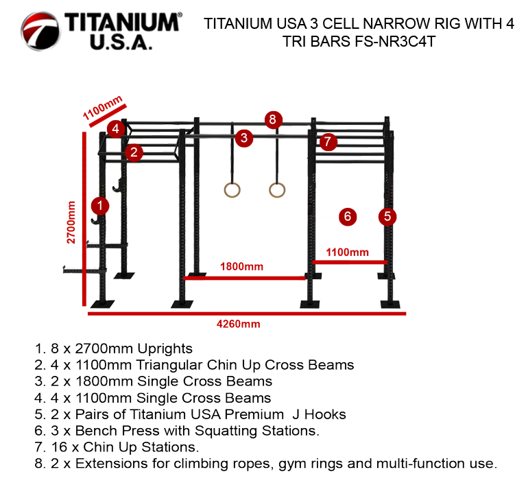TITANIUM USA 3 CELL NARROW RIG WITH 4 TRI BARS FS-NR3C4T