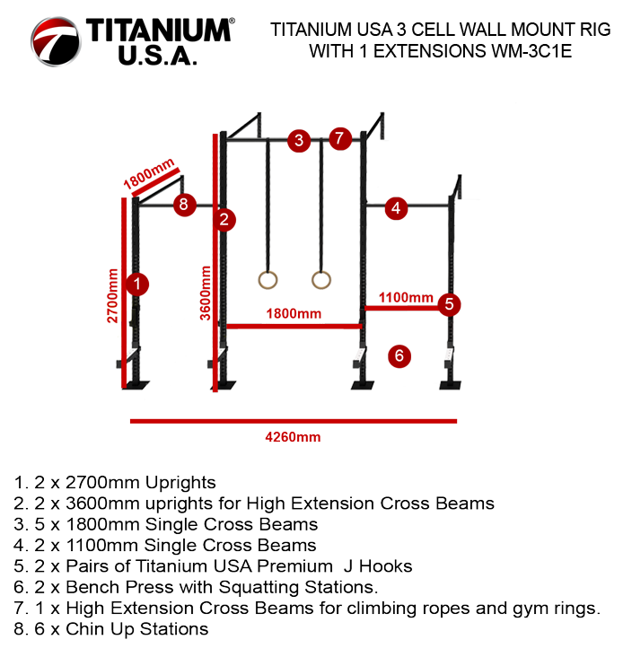 TITANIUM USA 3 CELL WALL MOUNT RIG WITH 1 EXTENSIONS WM-3C1E