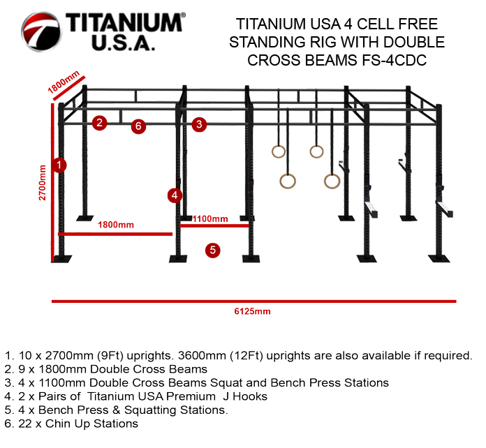 TITANIUM USA 4 CELL FREE STANDING RIG WITH DOUBLE CROSS BEAMS FS-4CDC