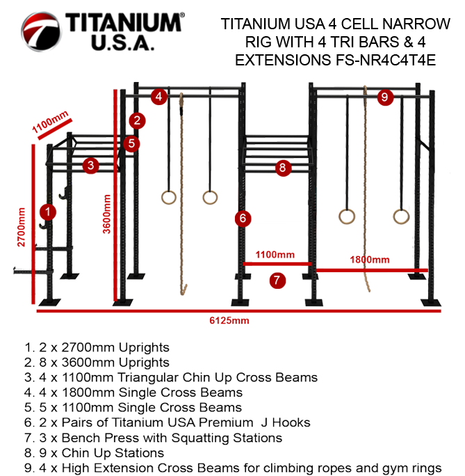 TITANIUM USA 4 CELL NARROW RIG WITH 4 TRI BARS & 4 EXTENSIONS FS-NR4C4T4E