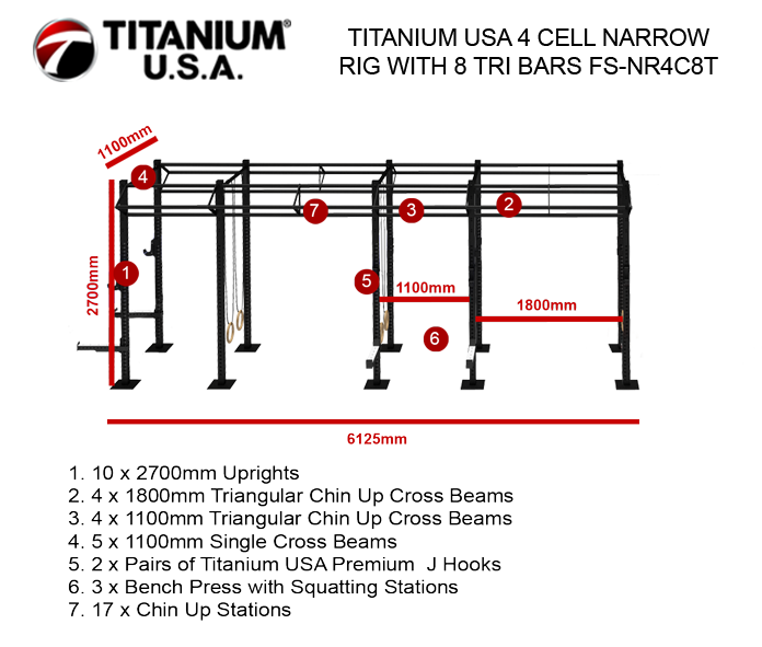 TITANIUM USA 4 CELL NARROW RIG WITH 8 TRI BARS FS-NR4C8T