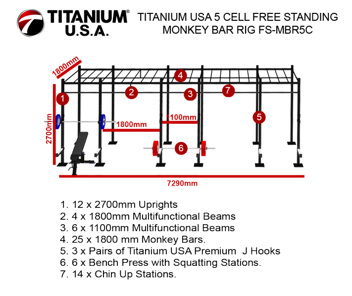 TITANIUM USA 5 CELL FREE STANDING MONKEY BAR RIG FS-MBR5C
