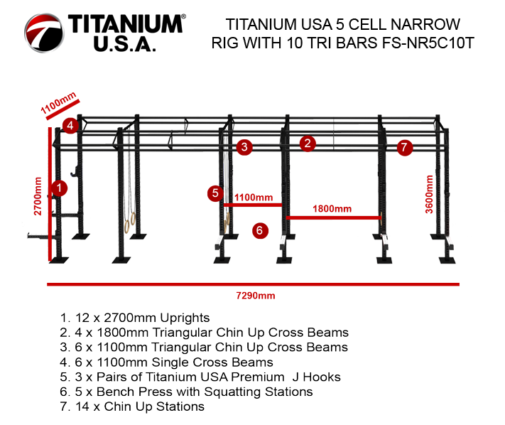 TITANIUM USA 5 CELL NARROW RIG WITH 10 TRI BARS FS-NR5C10T