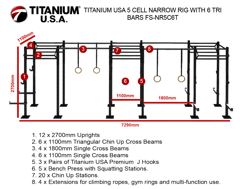 TITANIUM USA 5 CELL NARROW RIG WITH 6 TRI BARS FS-NR5C6T