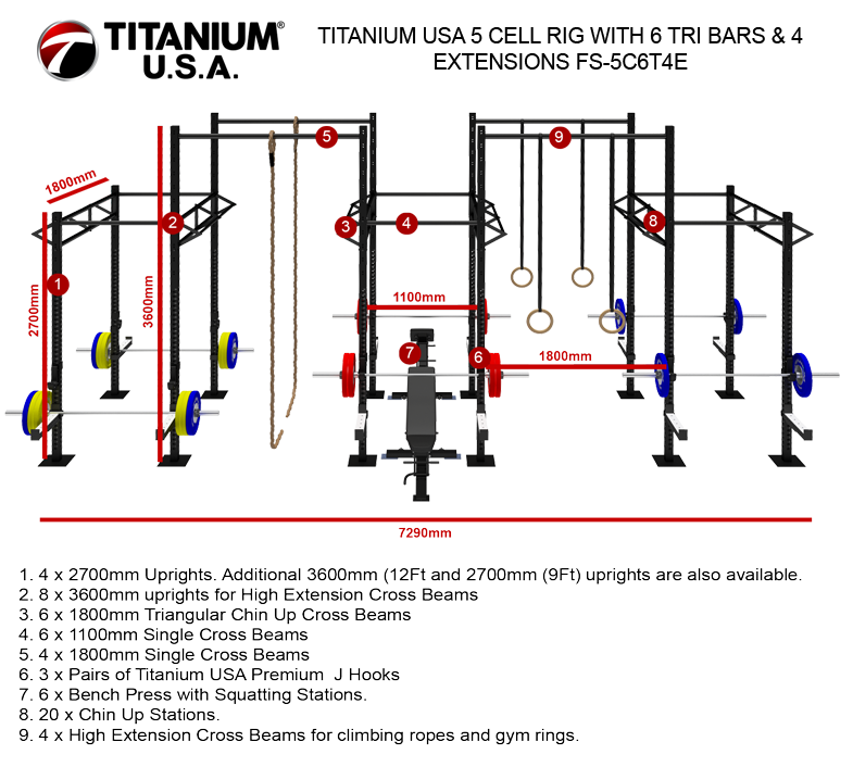 TITANIUM USA 5 CELL RIG WITH 6 TRI BARS & 4 EXTENSIONS FS-5C6T4E