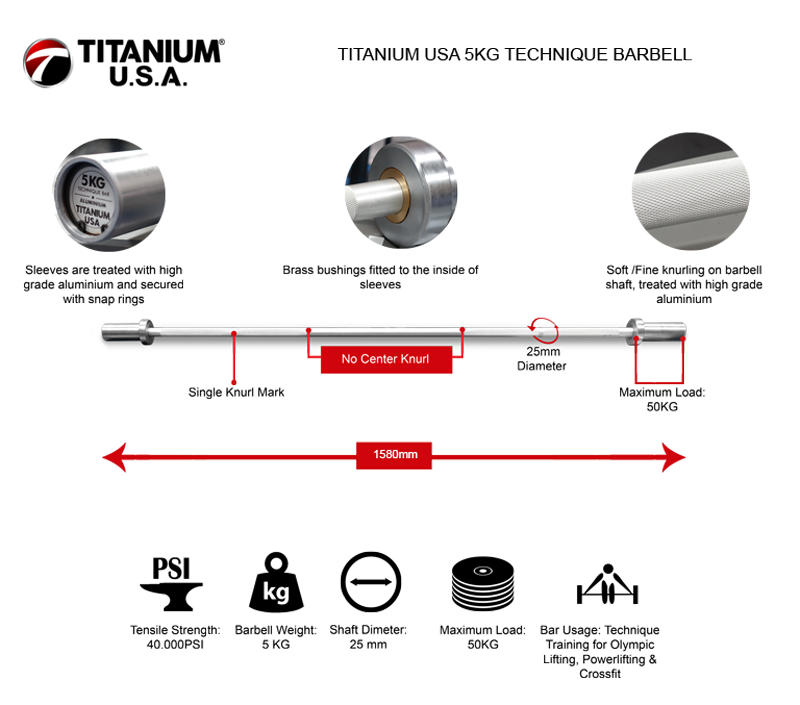 TITANIUM USA 5KG TECHNIQUE BARBELL