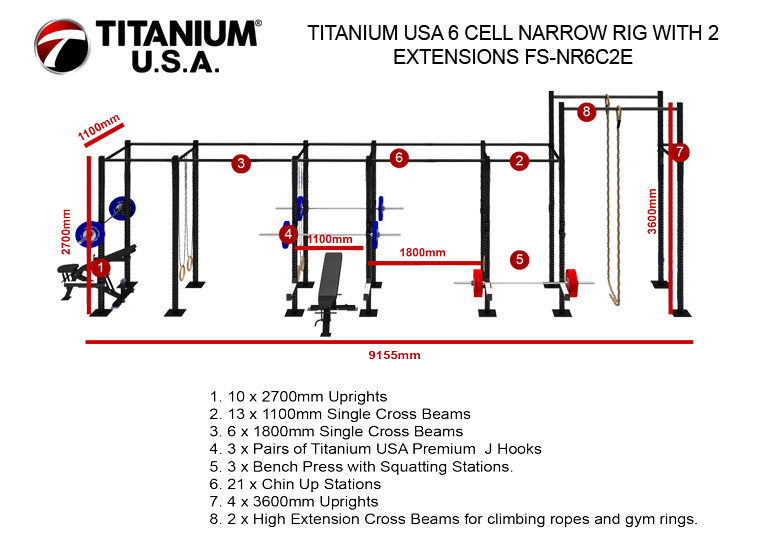 TITANIUM USA 6 CELL NARROW RIG WITH 2 EXTENSIONS FS-NR6C2E