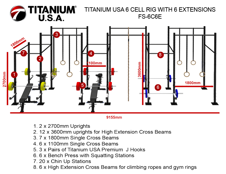 TITANIUM USA 6 CELL RIG WITH 6 EXTENSIONS FS-6C6E