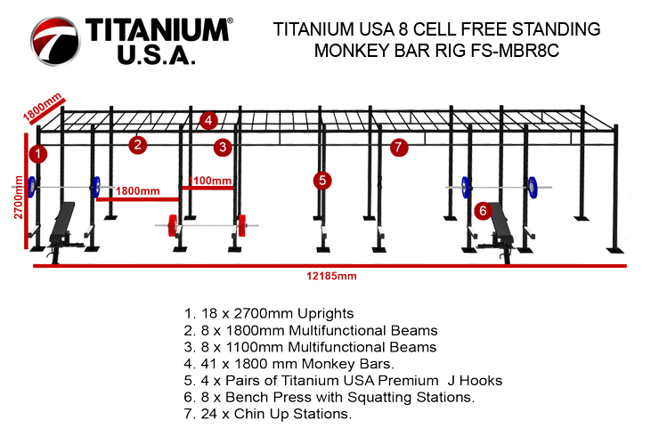 TITANIUM USA 8 CELL FREE STANDING MONKEY BAR RIG FS-MBR8C