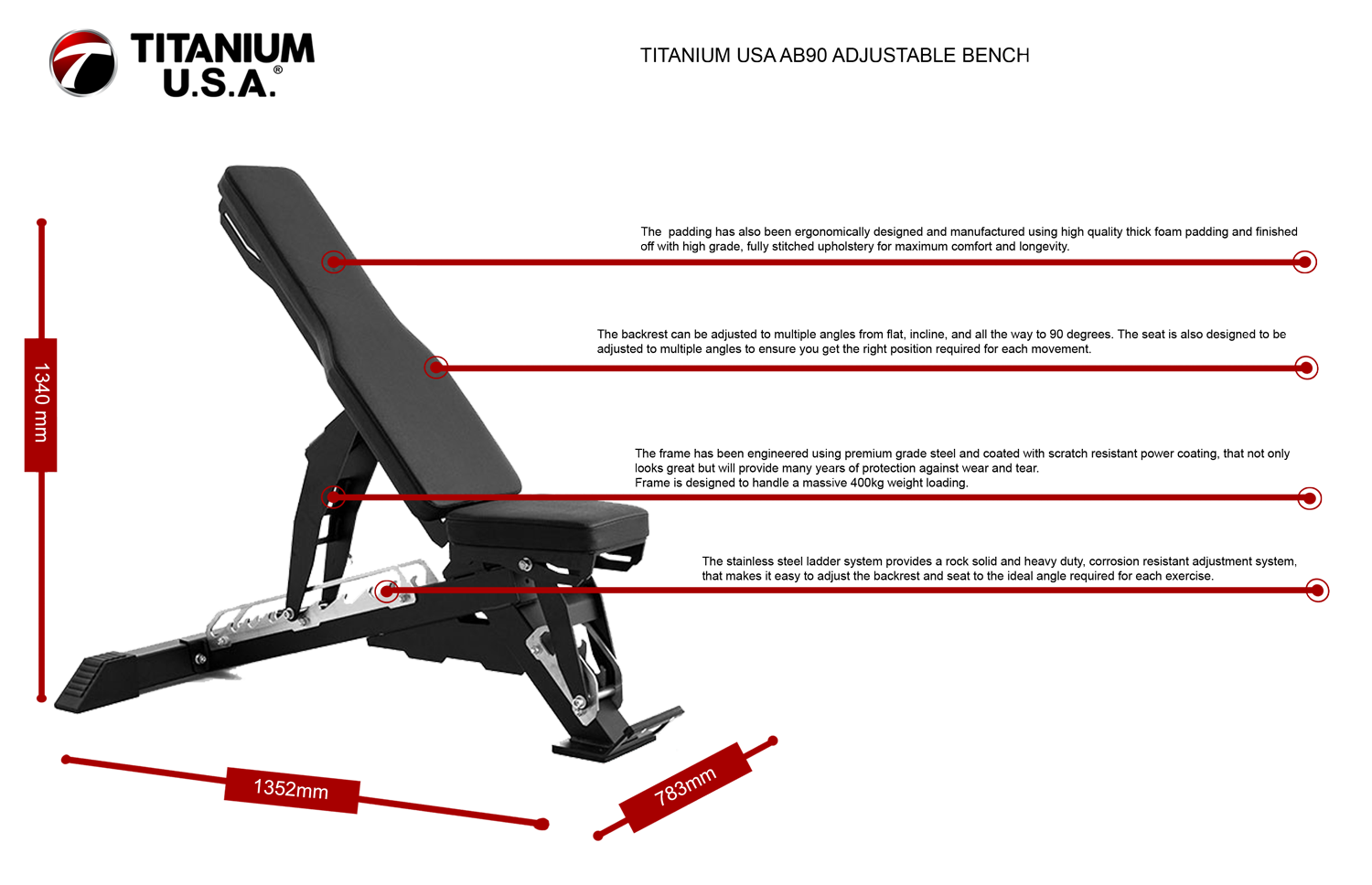 TITANIUM USA AB90 ADJUSTABLE BENCH