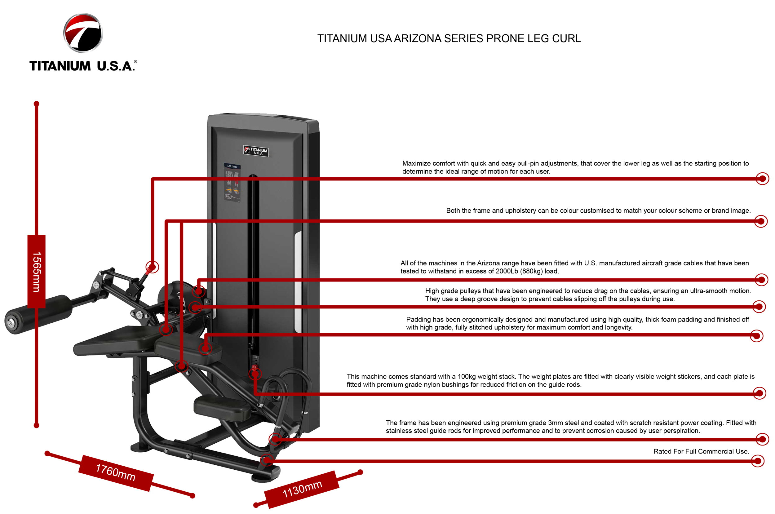 TITANIUM USA ARIZONA SERIES PRONE LEG CURL