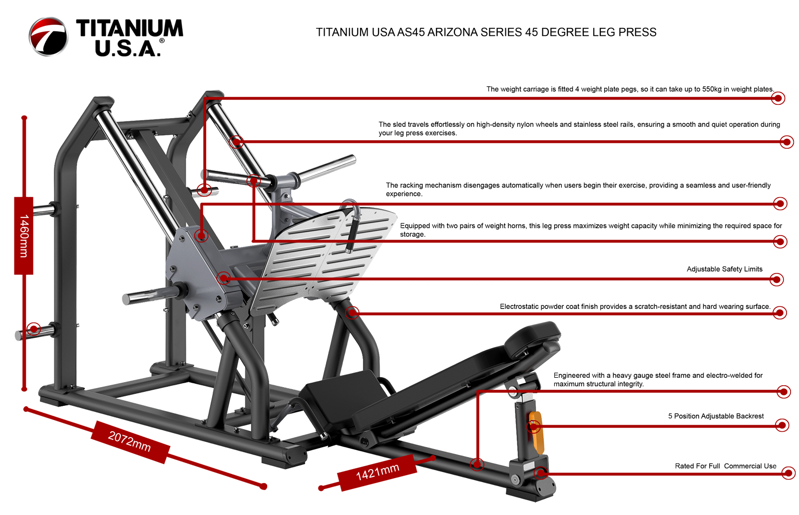 TITANIUM USA AS45 ARIZONA SERIES 45 DEGREE LEG PRESS