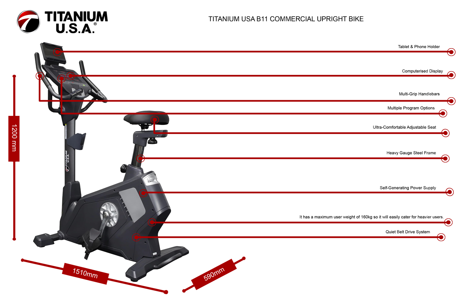 TITANIUM USA B11 COMMERCIAL UPRIGHT BIKE