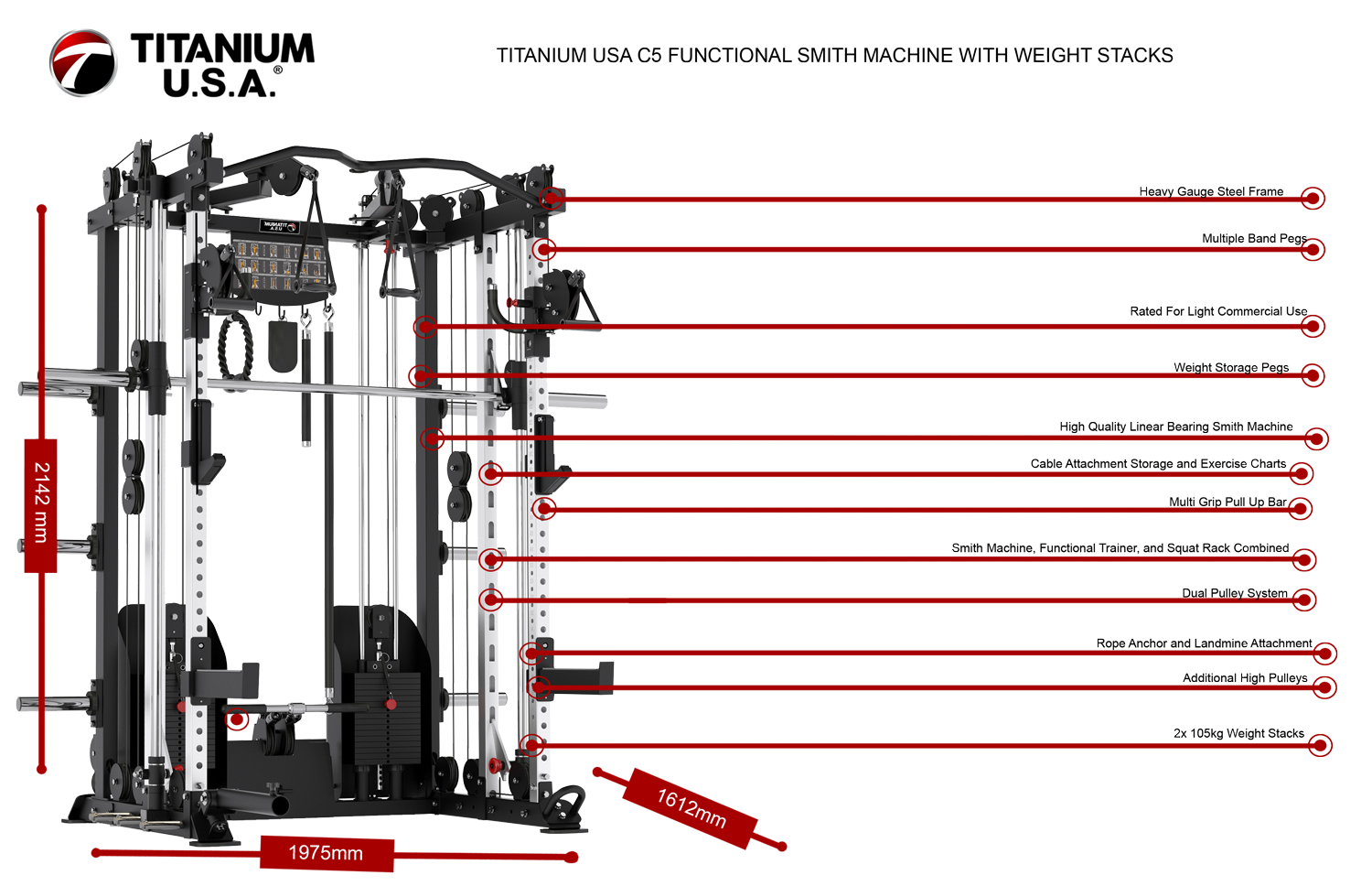 TITANIUM USA C5 FUNCTIONAL SMITH MACHINE WITH WEIGHT STACKS